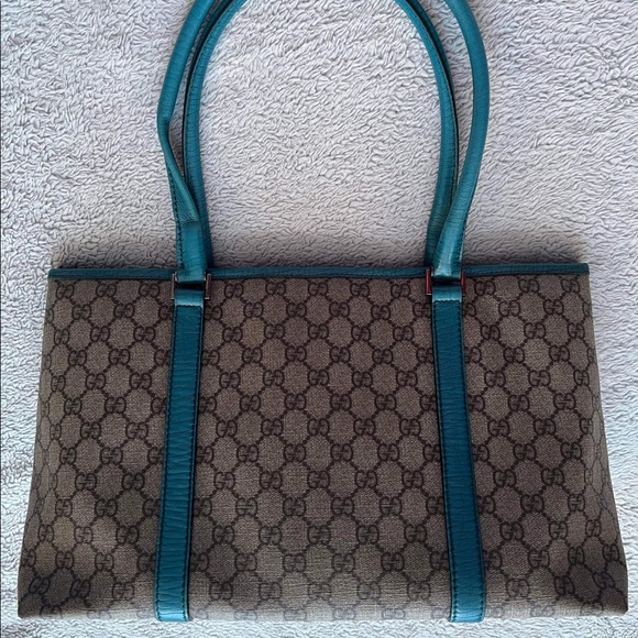 AUTHENTIC GUCCI BLUE COATED LEATHER Gg SUPREME TOTE BAG - Picture 3 of 16